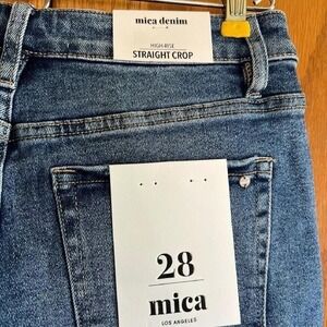Mica Denim Sz 28‎ High-Rise Straight Crop Frayed Hem Jeans Dark Wash